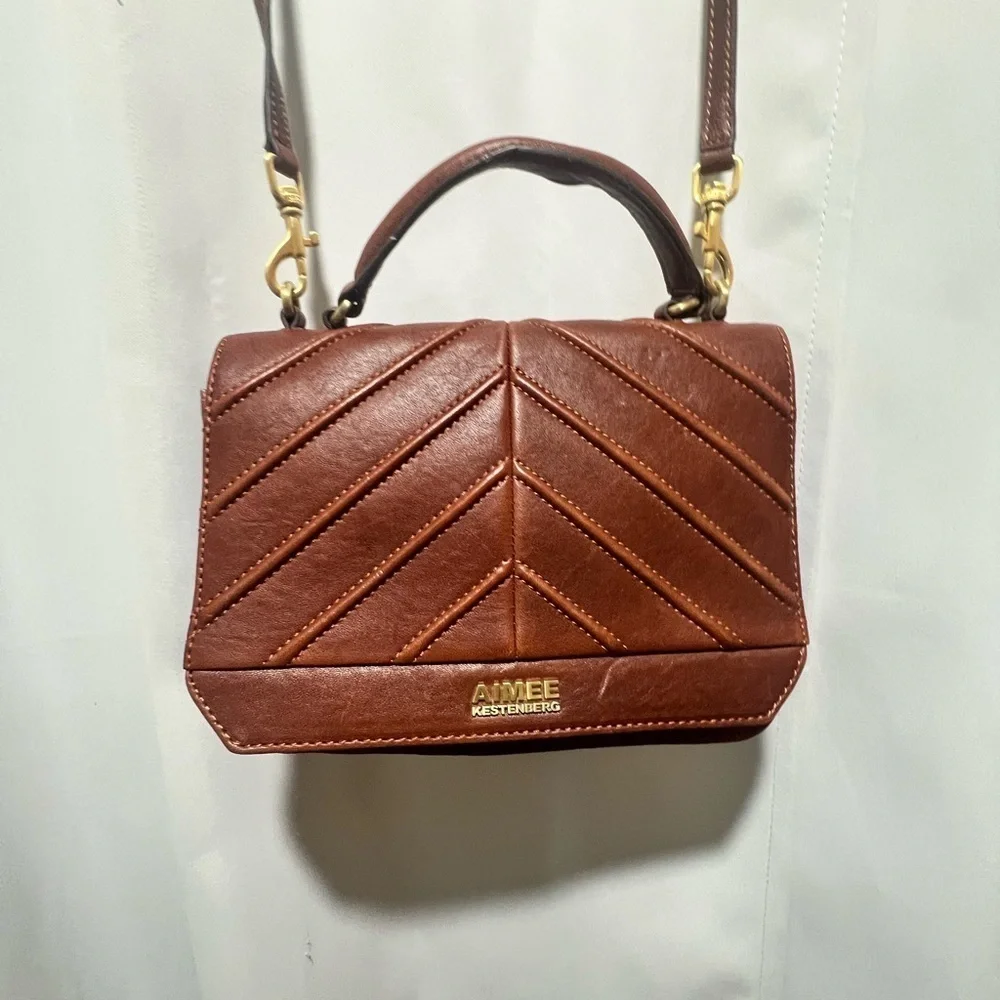 Aimee Kestenberg Quilted Leather Crossbody Tan Gold Chain Top Handle Bag
